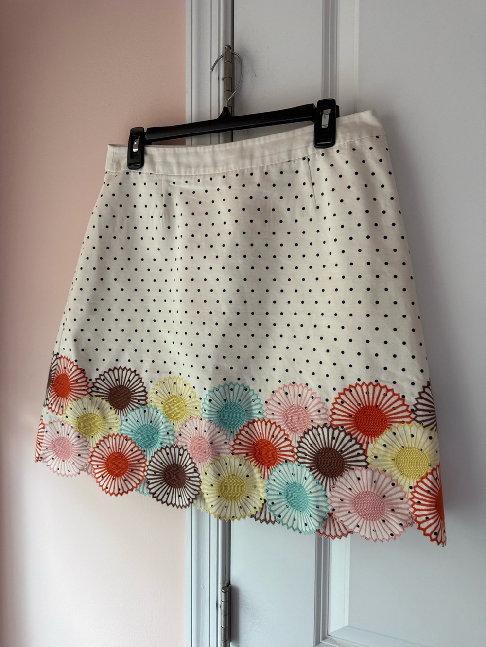 Boden Cream Navy Polka Dot Mini Skirt with Multicolor Floral Hem